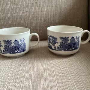 2 Mugs Churchill Willow Blue (Georgian Shape) 12oz Mugs / Breakfast Cups